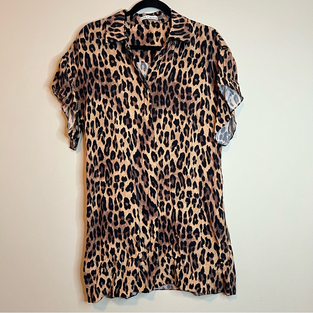 Alice + Olivia Jude Tunic Leopard Print Shirt Dress - Size Small EUC - Picture 5 of 8